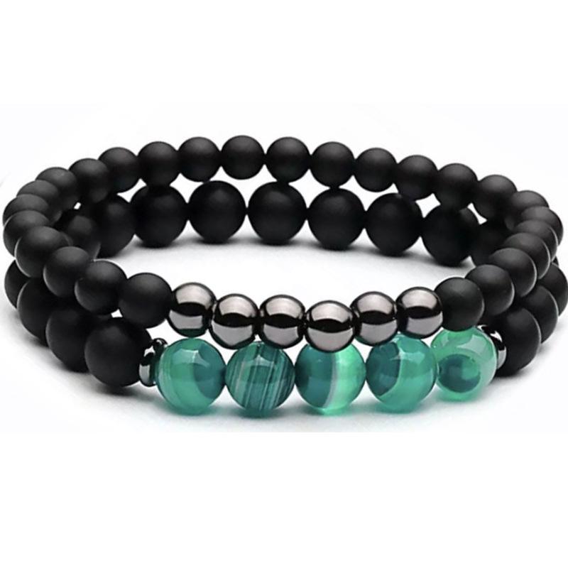 Multicolor Alloy & Volcanic Stone Yoga Bracelet with Turquoise & Tiger Eye Beads