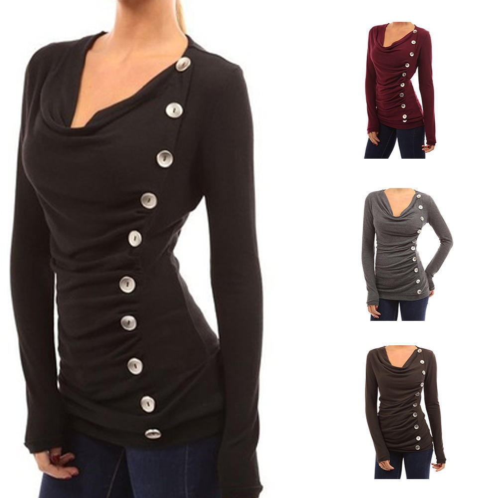 Cotton Long Sleeve T Shirt With Single Breasted Slim Fit And V Neck For Office Wear