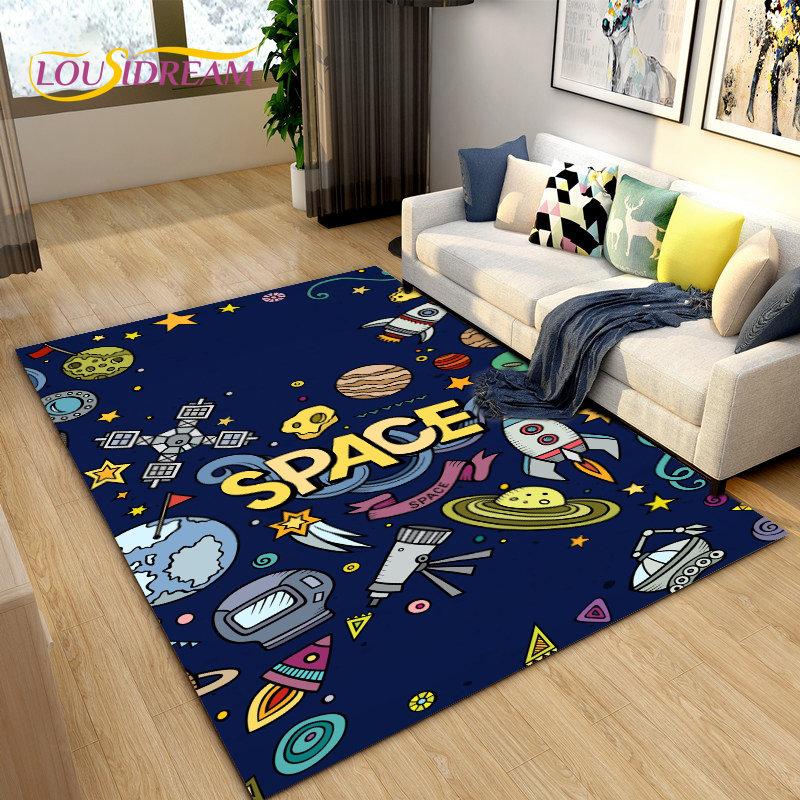 3D Astronaut Space Cartoon Area Rug,Carpet Rug for Living Room Children's Bedroom Sofa Doormat Decoration,Kid Non-slip Floor Mat