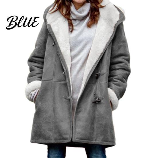 Lady Thick Coat Women Fall Winter Hooded Soft Plush Long Sleeve Mid Autumn Jacket Length Windproof Cold Resistant Buttons Loose Pockets