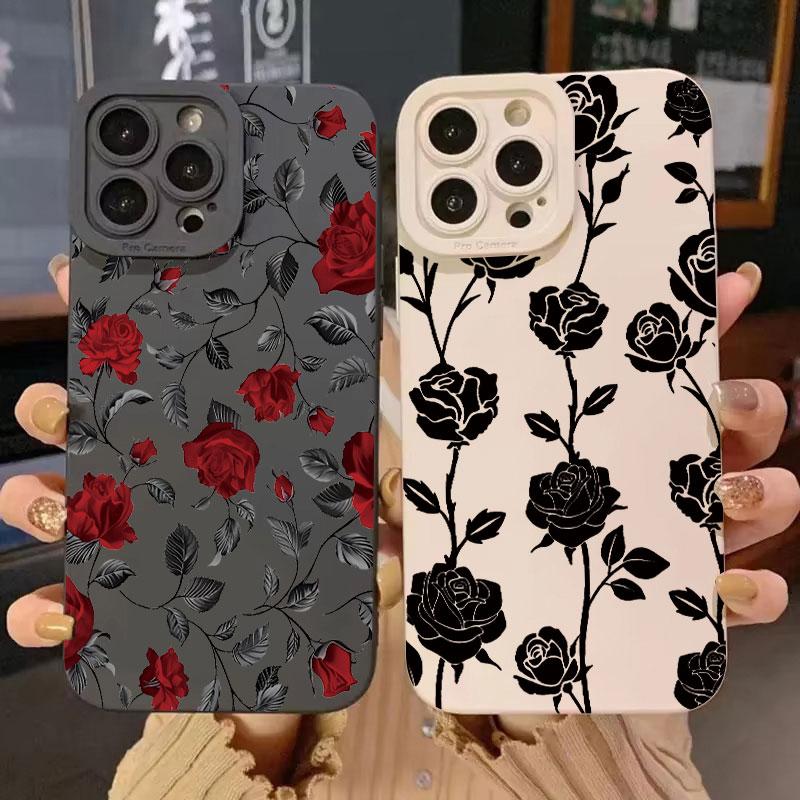 New Retro Fashion Rose Phone Case For iPhone16 15 14 13 12 11 Pro Max Mini XS XR X Plus Shockproof Matte Soft Silicone Cover