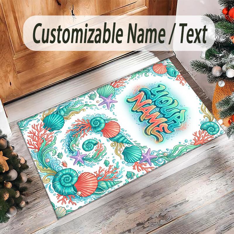Tapete de Chão de Veludo Cristal Tema Sereia Nome Personalizado Texto Tapete Quente Decoração de Casa