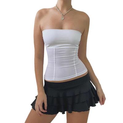 Topuri cu corset fără bretele y2k, alb de vară, cu umăr dezactivat, pentru femei, fără mâneci, top cu tuburi, haine cu bustieră skinny, sexy