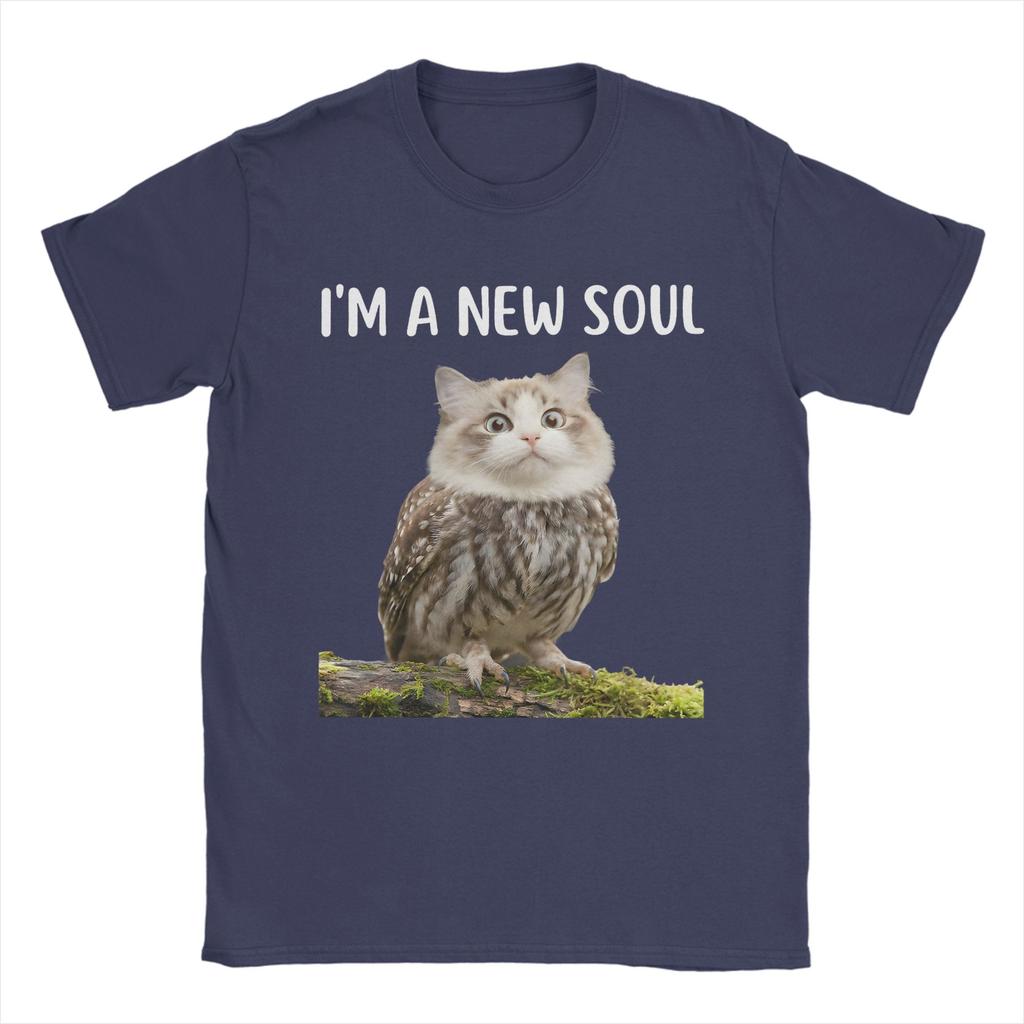 Vintage My Spirit Animal Funny Meowl TShirt for Men 100 Cotton T Shirts Cursed Cat Owl Brainrot Meme Short Sleeve Tees Clothes