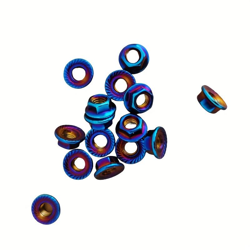 M6 Stainless Steel Hex Nuts, Flanged Locknut, Partially Threaded, for Motorcycle and Electric Vehicle Modification, Blue and Yellow Design