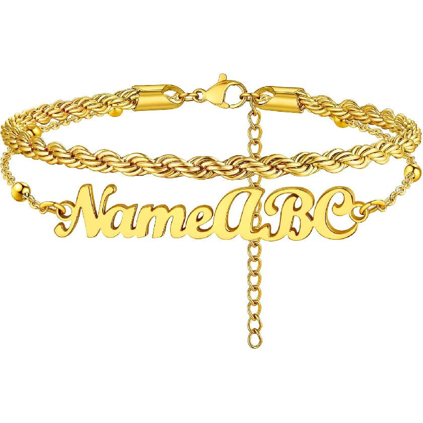 PROSTEEL Alla moda Design Manette/Testo Personalizzato Cavigliera da Donna, Cavigliera in Acciaio Inossidabile 316L, colore Argento/Oro/Nero,Basso
