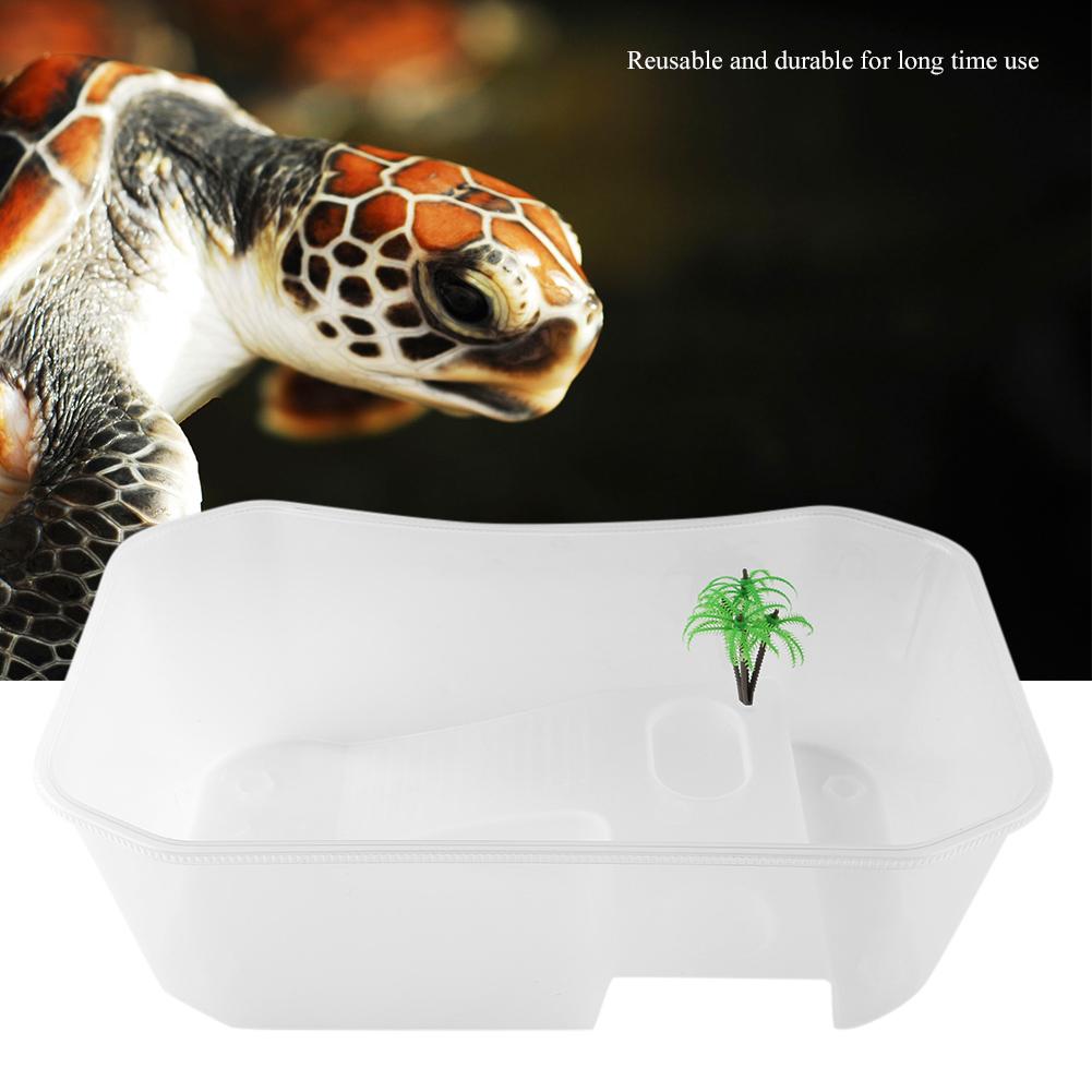 

Small Plastic Open Fish Tank with Basking Platform for Turtle Reptile(White) белый