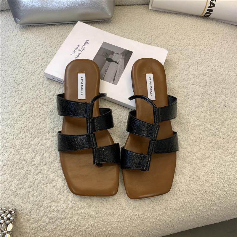 

Fashion Bailamos 2025 Summer Casual Flat Sliper Square Toe Shoes Women Slip-On Beach Slides Soft Outdoor Sandals Mujer 39 чёрный