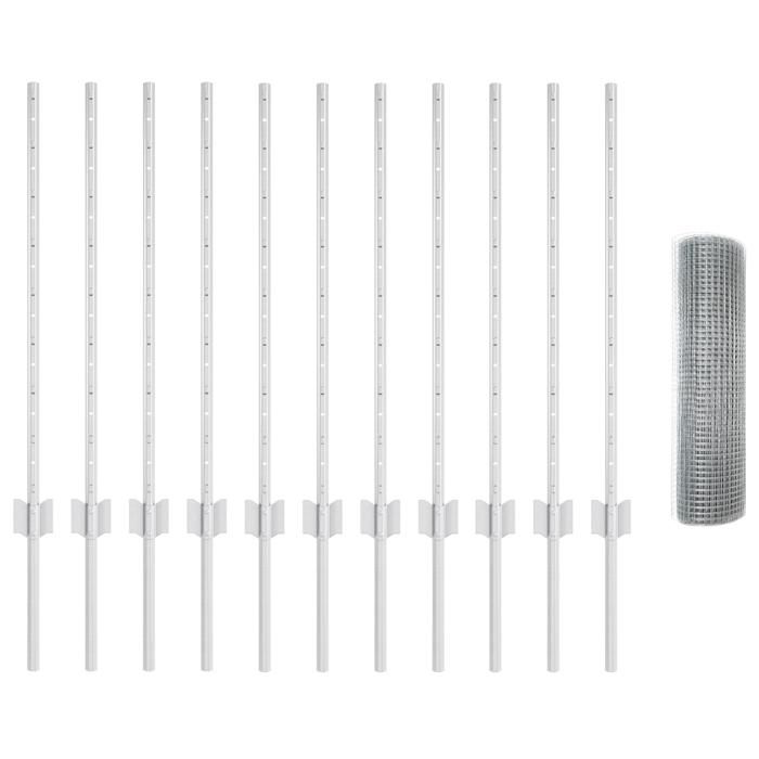 VidaXL Clôture en Fil Soudé avec 11 Poteaux en U Argent 0.8x25 m Acier 3336358
