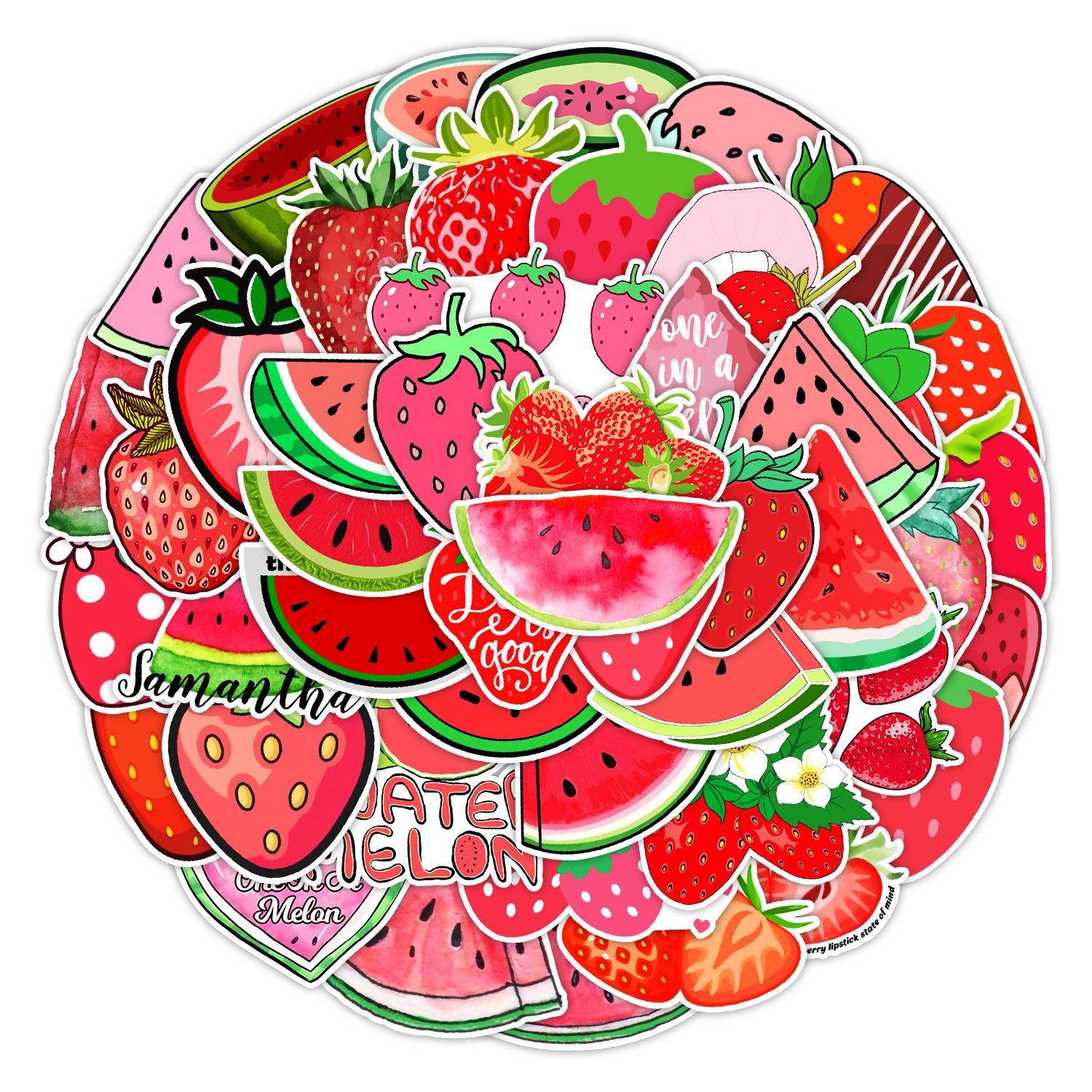 50 Cute Strawberry Graffiti Stickers: Waterproof Decor for Water Bottles & Phones, Cross-Border DIY Decals