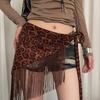 Trendy Fringed Leopard Waist Belt Polyester Wide Girdle Stretchy Waist Strap Party Casual Outfit Triangular Hip Curtain
