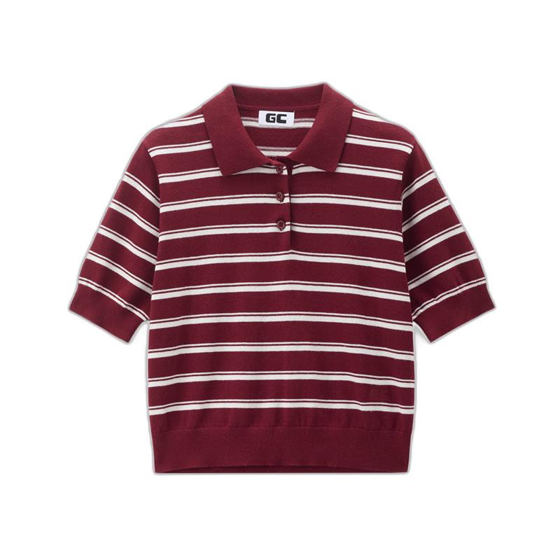 

GIORDANO CONCEPTS Женский поло-топ в полоску, укороченный, из хлопкового трикотажа L