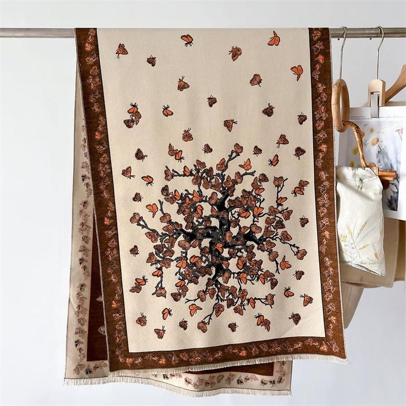 Autumn Winter Scarf Women Pashmina Shawls and Wraps Cashmere Blanket Warm Thick Stoles for Lady Outdoor Bufanda  New Print