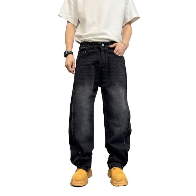 American retro jeans men's loose straight wide-leg pants trendy brand ruffian handsome versatile casual long pants men