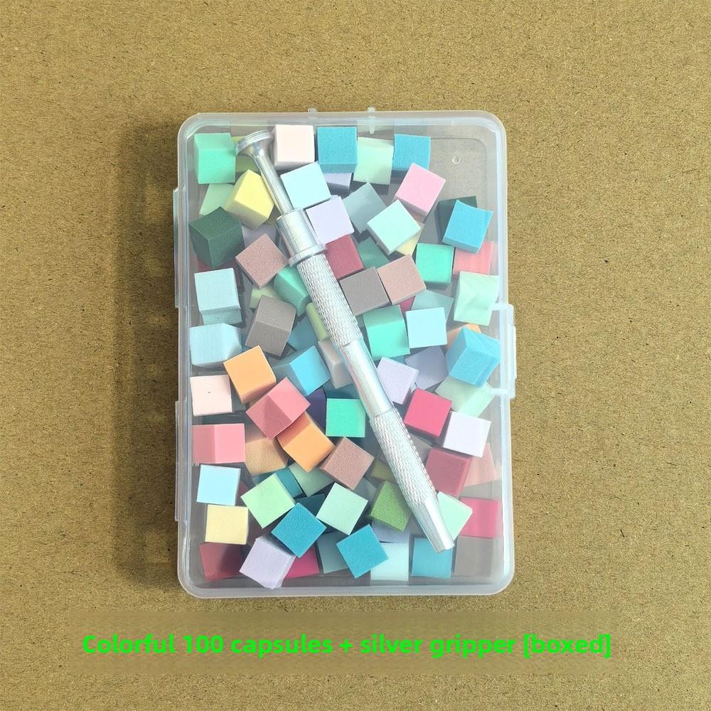 Nail Sponge Metal Grabber with 100 Pcs Mini Replaceable Nail Sponges Blocks for Ombre Nail Art Sponges Nail Art Tools