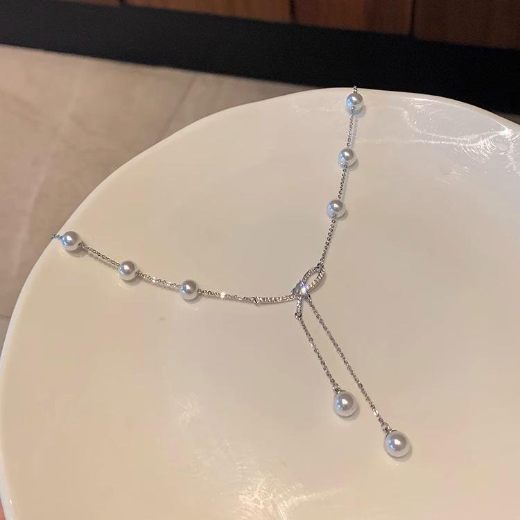 Romantic Love Letter!! Bow Pearl Tassel Necklace Women's Light Luxury Niche Necklace Design Sense High-end Collarbone Chain