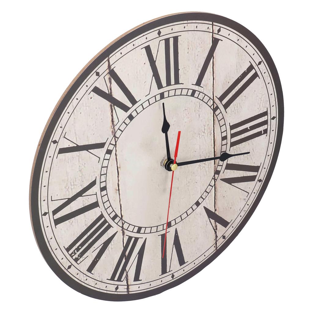Wall Clock Silent Retro Vintage Style Wooden Round Clock with Roman Numerals Scale for Home Kitchen Office School