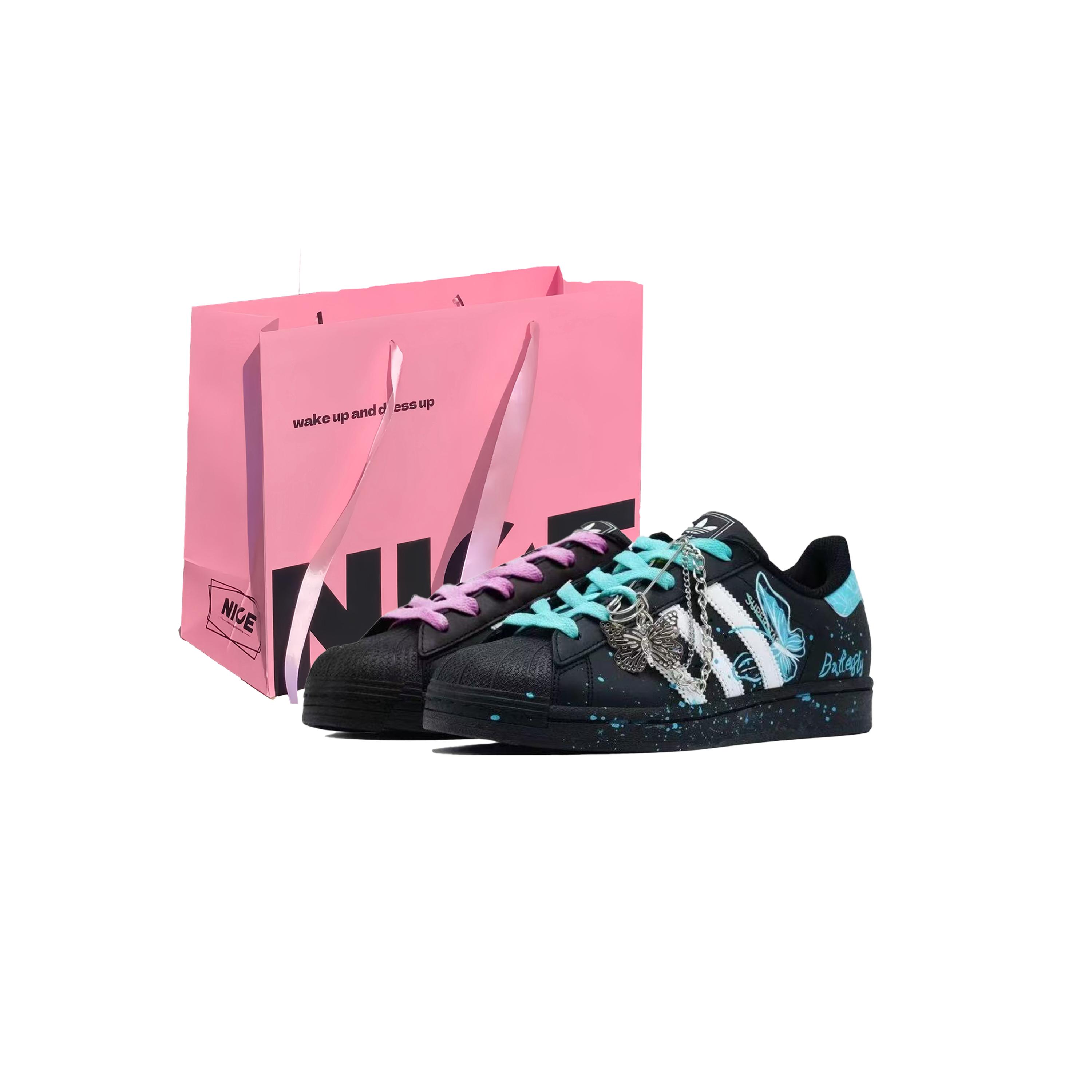 

Adidas Originals Superstar 2 Mismatched Butterfly Dream Abrasion Resistant Low top Skateboard Shoes Unisex Pink Blue JI0079(Team1445-) 43⅓