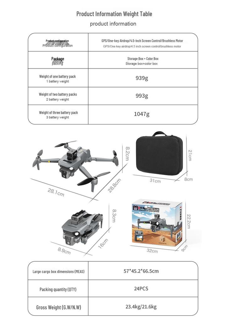 K19MAX GPS Drone with HD Camera, Screen Controller, Brushless Motor, and Remote Control.
