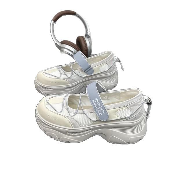 Leather small 6cm thick-soled muffin lightweight shallow mouth Mary Jane women's shoes 2025 new Velcro versatile single shoes