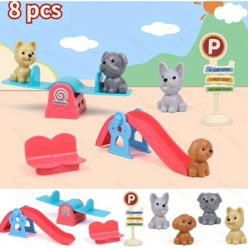 Cute Cat and Dog Pet Basket Family Toys Pretend To Play Toys Dog Doll Set Mini Animal Scene Toys Kids Player Toys