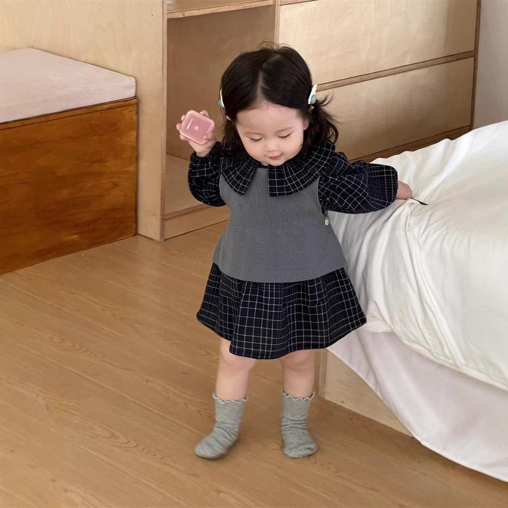 New 2025 Korean Style Plaid Dress Set for Baby Girls - Autumn Collection