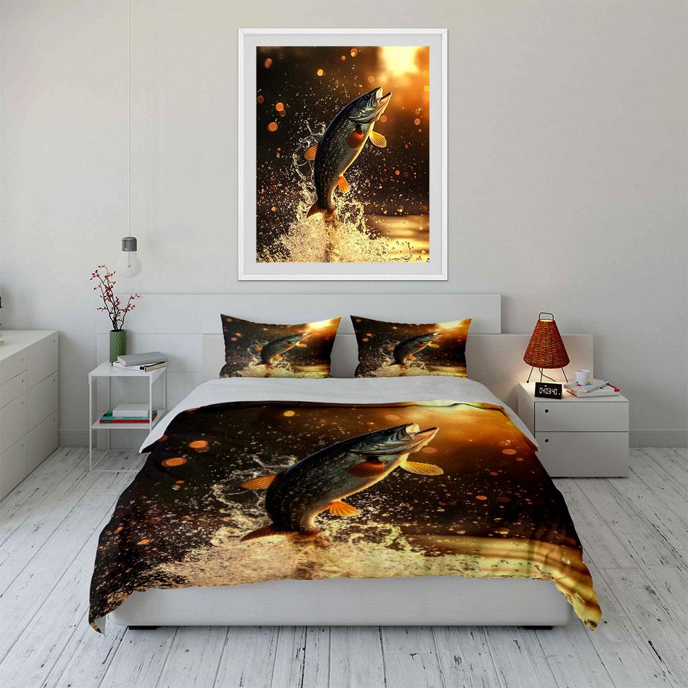 Fishing Theme Decorative Set Canvas Soft Comfortable Duvet Cover Bedding Set Included 1*Duvet Cover & 2*Pillowcases, Gift