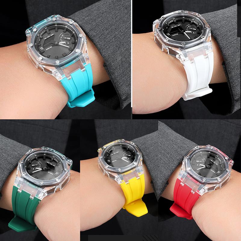 Für Casio Farmhouse Oak Uhr GA2100/GA2110/GA-B2100 Modifiziertes Transparentes Gehäuse Silikonuhr mit Gummi-Kette Set Zubehör
