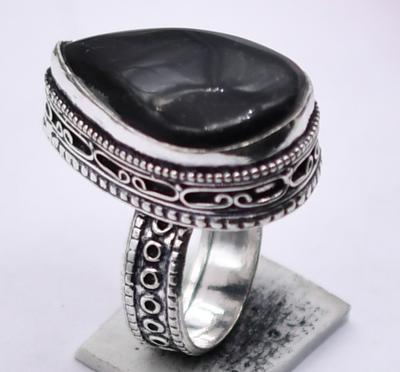 Black Onyx Natural Gemstone Ethnic Antique Design Ring US Size-7.5 R 4464