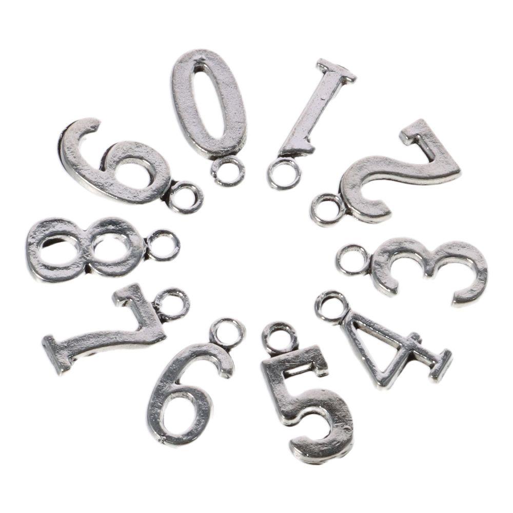 100pcs Sliver Numbers Charm Pendants Number 0-9 Alloy Charms Pendants for DIY Crafts