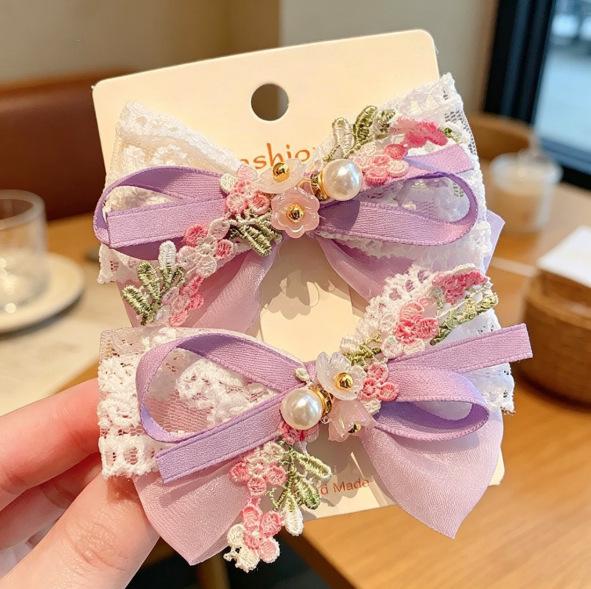 Simple Korean Pearl Lace Bow Hair Barrettes for Girls Kids Soft Lace Princess Daily School Party Children Hair Accessories for Her
