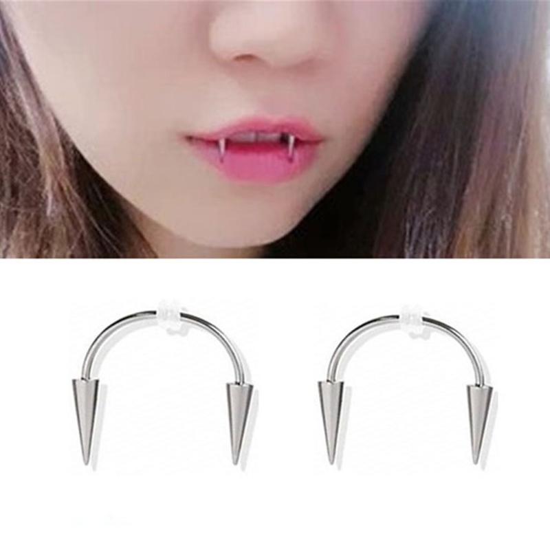 2 Piezas 16g Aro Labret con Púas para Dientes de Vampiro Clavos con Púas de Acero Quirúrgico Plata Tragus Helix Body Piercing Joya