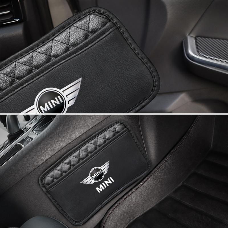 1Pcs Car Door Seat Leather Storage Bag For MINI Cooper JCW WORKS R55 R56 F55 F56 R57 R58 R59 R60 Organizer Bag Sticker Accessory