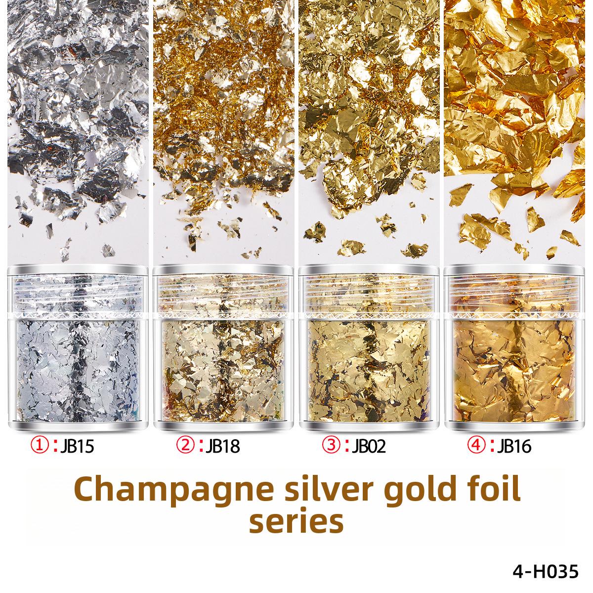 

Набор ультратонких фрагментов золотой и серебряной фольги для дизайна ногтей 4 Bottles/Set