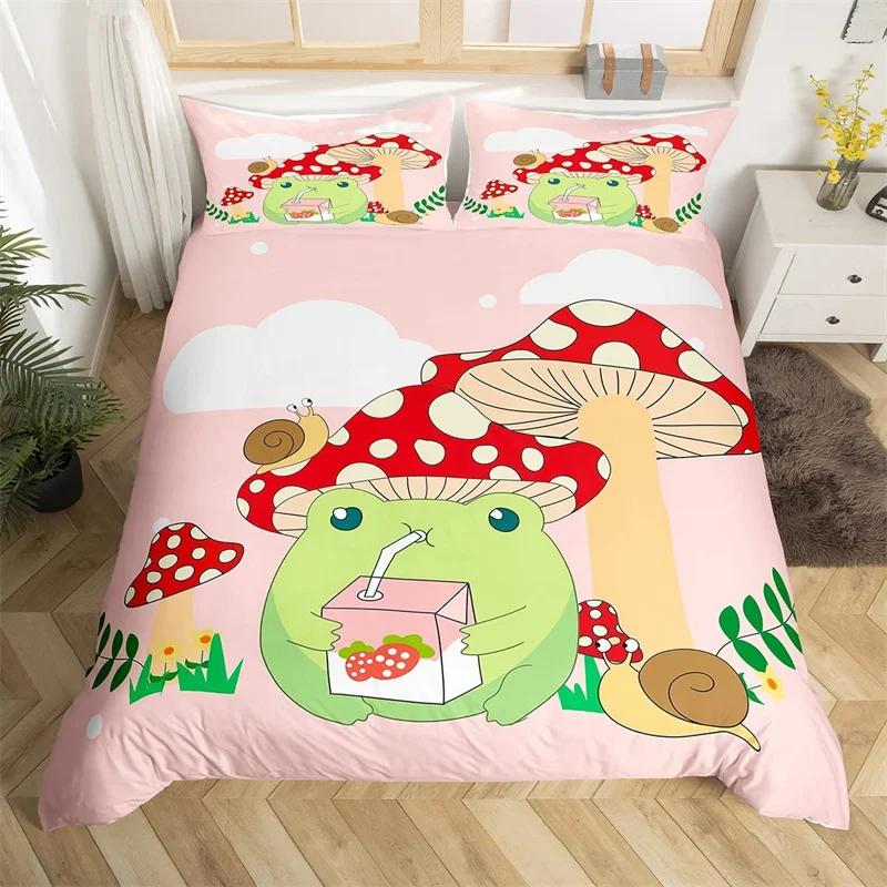 Kawaii Unicorn Duvet Cover Set Cartoon Animal Bedding Set Microfiber Botanical Leaves Comforter Cover King For Kids Boys Girls