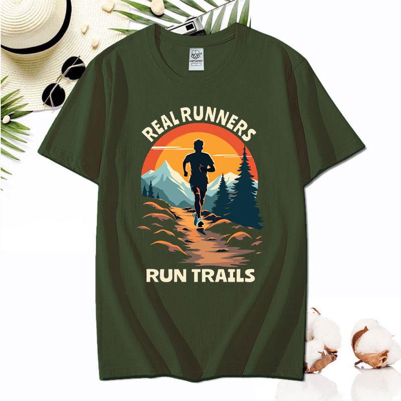 Hiking Leisure T Shirt Run Trails Be Happy Mountain Runner Trail Running Harajuku T-Shirt Men Short Sleeve Cotton Tees Camisetas