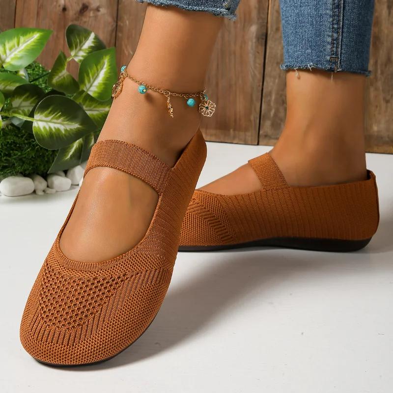 Moda Lato 2025 Modne Nowe Okrągły Nosek Płaskie Antypoślizgowe Damskie Buty Gorąca Wyprzedaż Lekkie Jednokolorowe Siatkowe Płytkie Wsuwane Damskie Baleriny