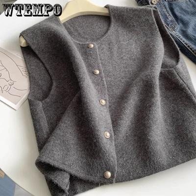 Einreihige Strickweste mit goldenen Knöpfen Herbst- und Winter-Pulloverweste Top