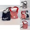 Fashionable Striped Canvas Tote Bag With Single Shoulder Strap For Casual Outings
