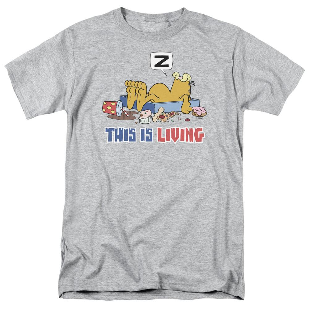 

26 Garfield This Is Living T Shirt Mens Licensed Jim Davis Comics Tee Sport Gray Unisex T-Shirt M