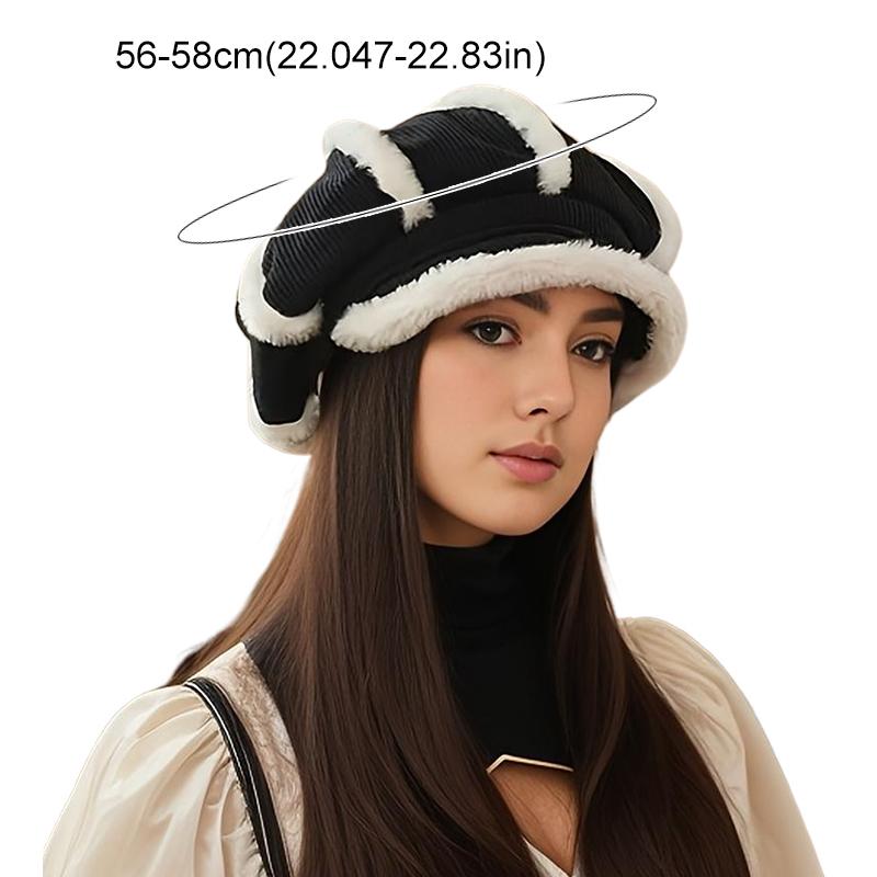 1PC Plush-Lined Gift Corduroy Material Versatile Beret Exquisite Thickened Design Warmth Accessories Elegant 56-58cm