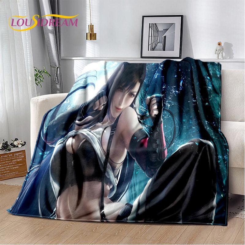 Sexy Girl Lace Tifa Aerith Anime Weiche Plüschdecke, Flanelldecke, Überwurfdecke für Wohnzimmer, Schlafzimmer, Bett, Sofa, Picknick-Abdeckung