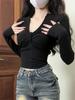 Long Sleeve T Shirt For Women Short Crop Top With V Neck For Autumn Casual Wear