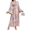 Middle East, Dubai Evening Dress New Fashion Temperament Slim Flared Sleeve V-Neck A-Dress Robe
