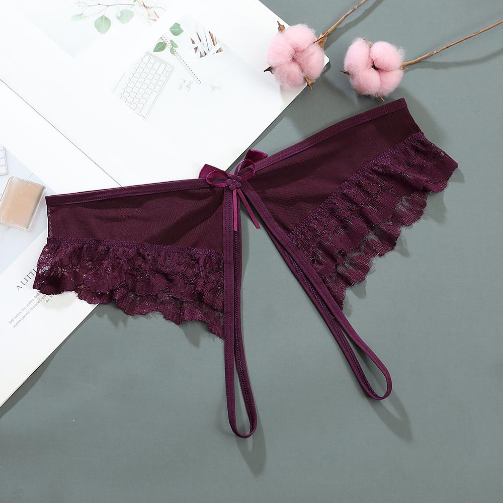 Sexy Lingerie Women's Panties Crotch Opening Transparent G-strings Thongs Solid Bowknot Underwear for Ladies Women Lace Pantys