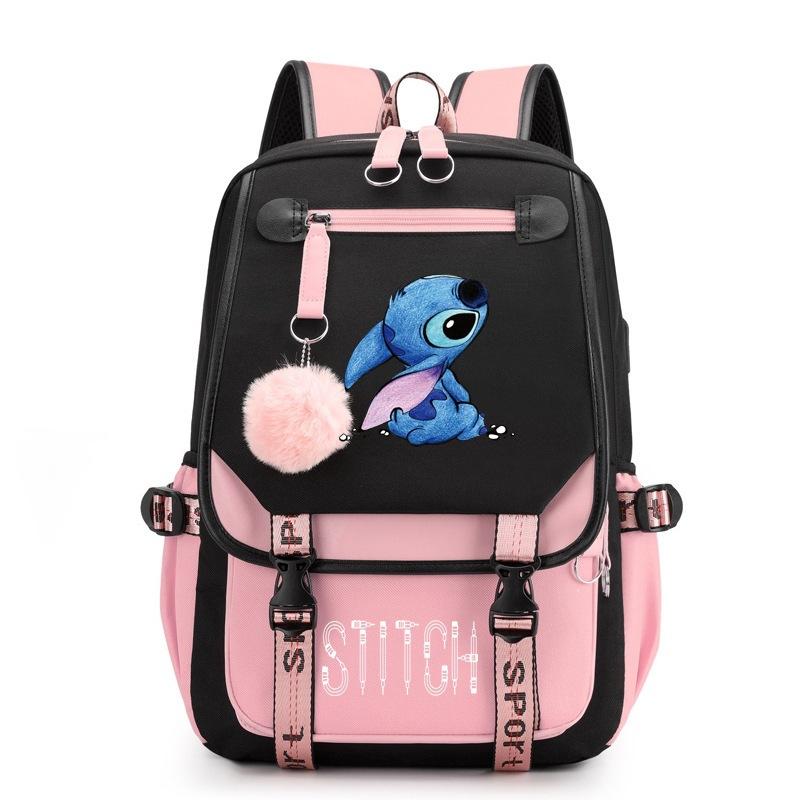 Stitch USB Charging Backpack Student School Bag Unisex Laptop Daypack Waterproof Design