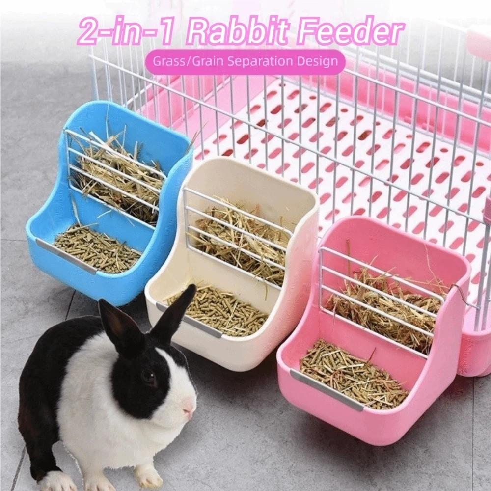 Cage Accessories 2 in 1 Hay Feeder Fixed Grass Rack Chew-Proof Small Animal Feeder Durable Indoor Use Food Container Rabbits