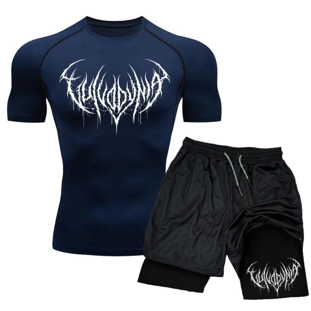 Set T-shirt e Pantaloncini a Compressione ad Asciugatura Rapida da Uomo - Abbigliamento Sportivo per Fitness e Corsa