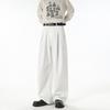 Pantalon de costume homme à double pli avant, taille mi-haute, avec ceinture, jambe large, longueur au sol