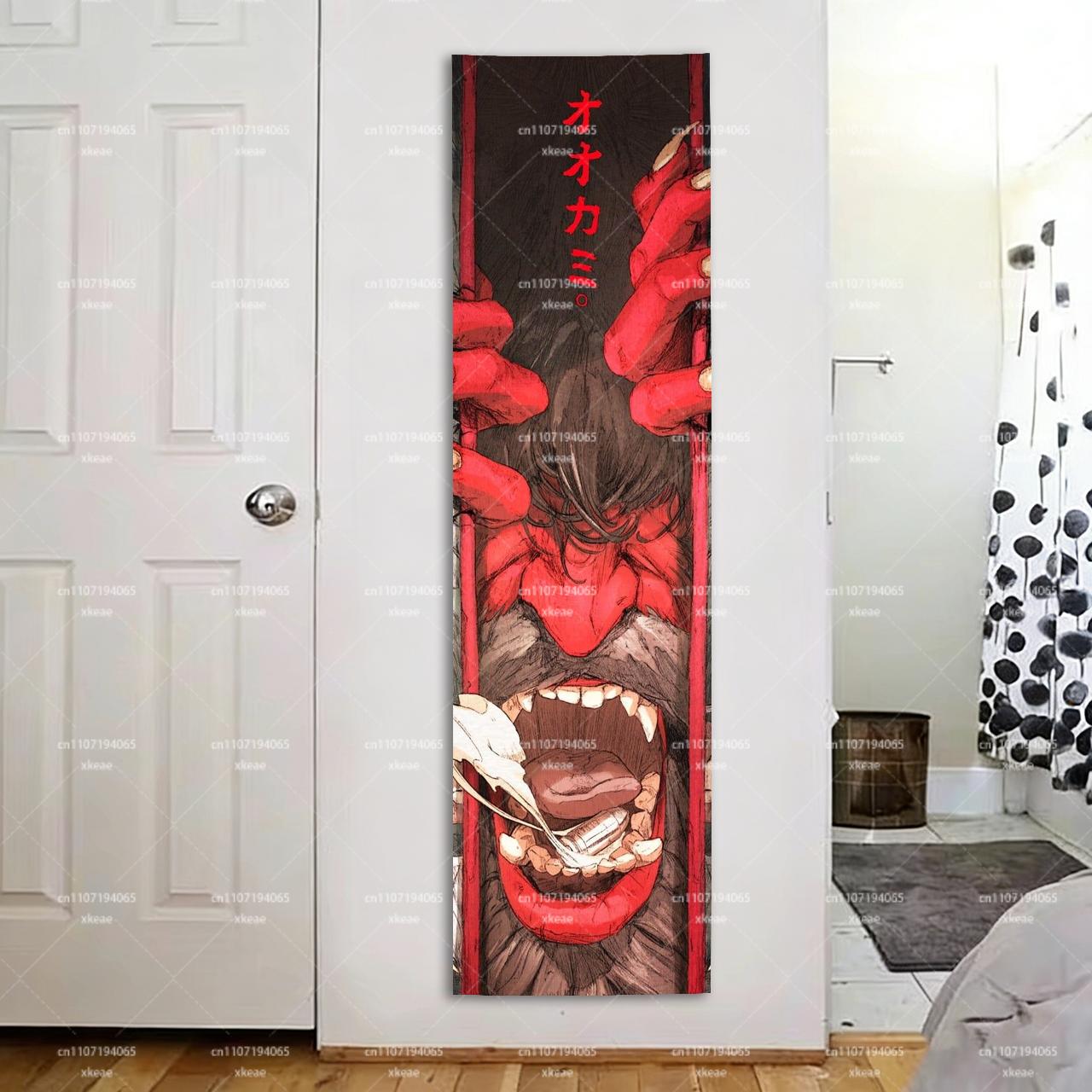 Jmg Household Supplies Unisex Red Japanese Ogre Vertical Tapestry, Anime Demon Wall Hanging, Cool Manga Art Home Decor